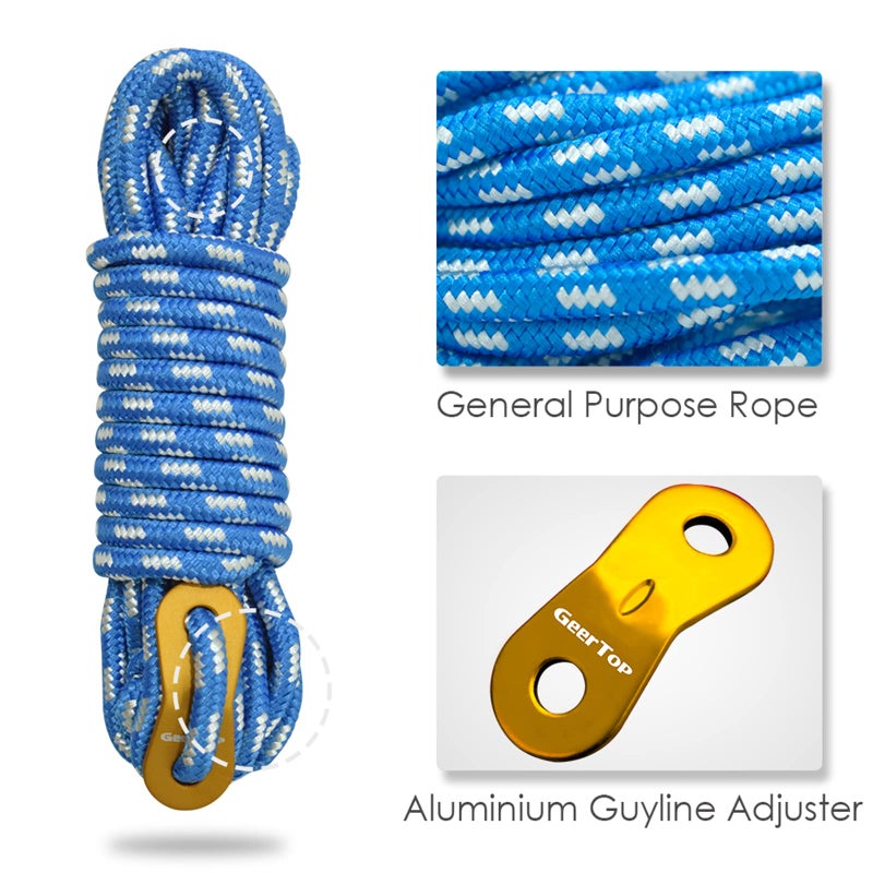 GEERTOP 6 Pack 5 mm Outdoor Guy Lines Tent Cords Lightweight Camping Rope with Aluminum Guylines Adjuster Tensioner for Camp Tent Tarp, Canopy Shelter, Hiking, Backpacking Blue - Image 5